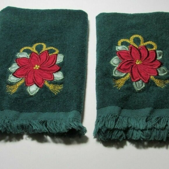 VTG Christmas Lot 2 Bathroom Fingertip Towels Frin - Picture 4 of 8